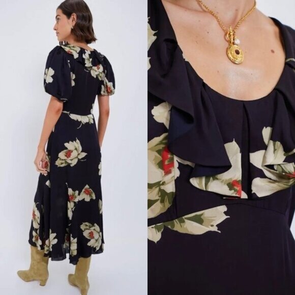 The Great Floral Medley Dress L 100% Viscose Midi Dress Boho Prairie Romantic - Picture 4 of 12
